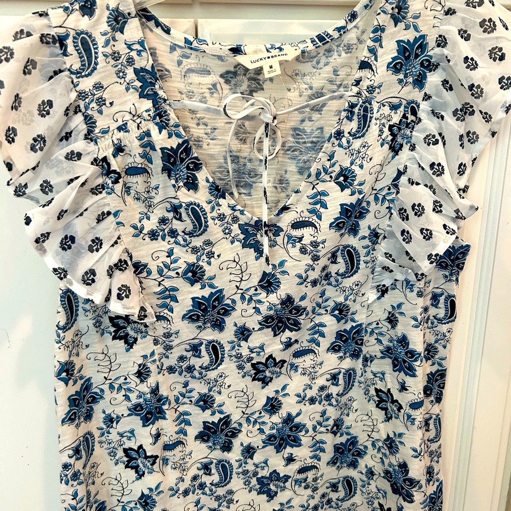 Lucky Brand Blue and White Floral Blouse